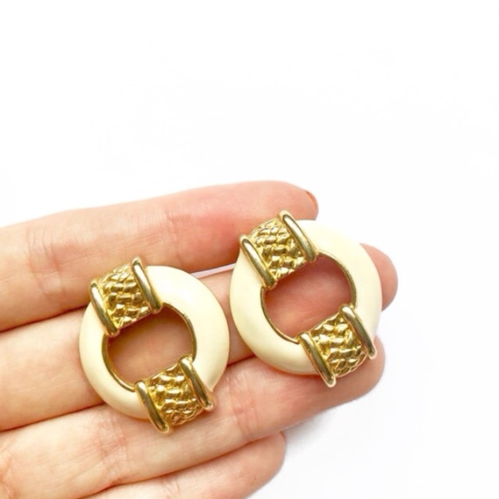 Vintage Enamel Earrings / 80’s Glam Statement Earrings / Pierced-Post Back